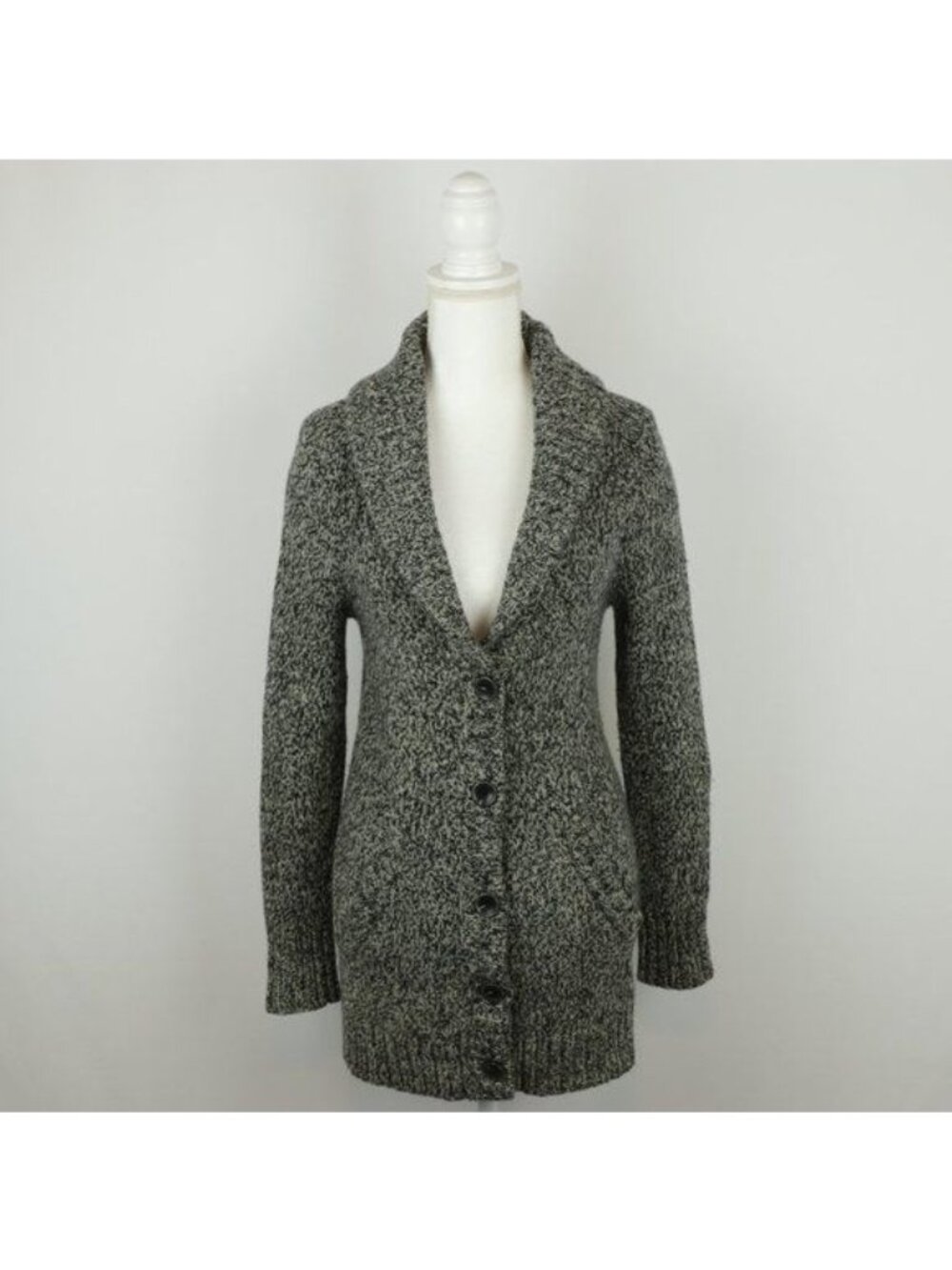 Eddie Bauer Women's Extra Small Black White Wool Blend Button Up Cardigan